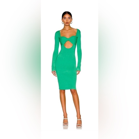 Le Superbe Retrograde green cutout front ribbed knit long sleeve midi Large - Picture 1 of 5
